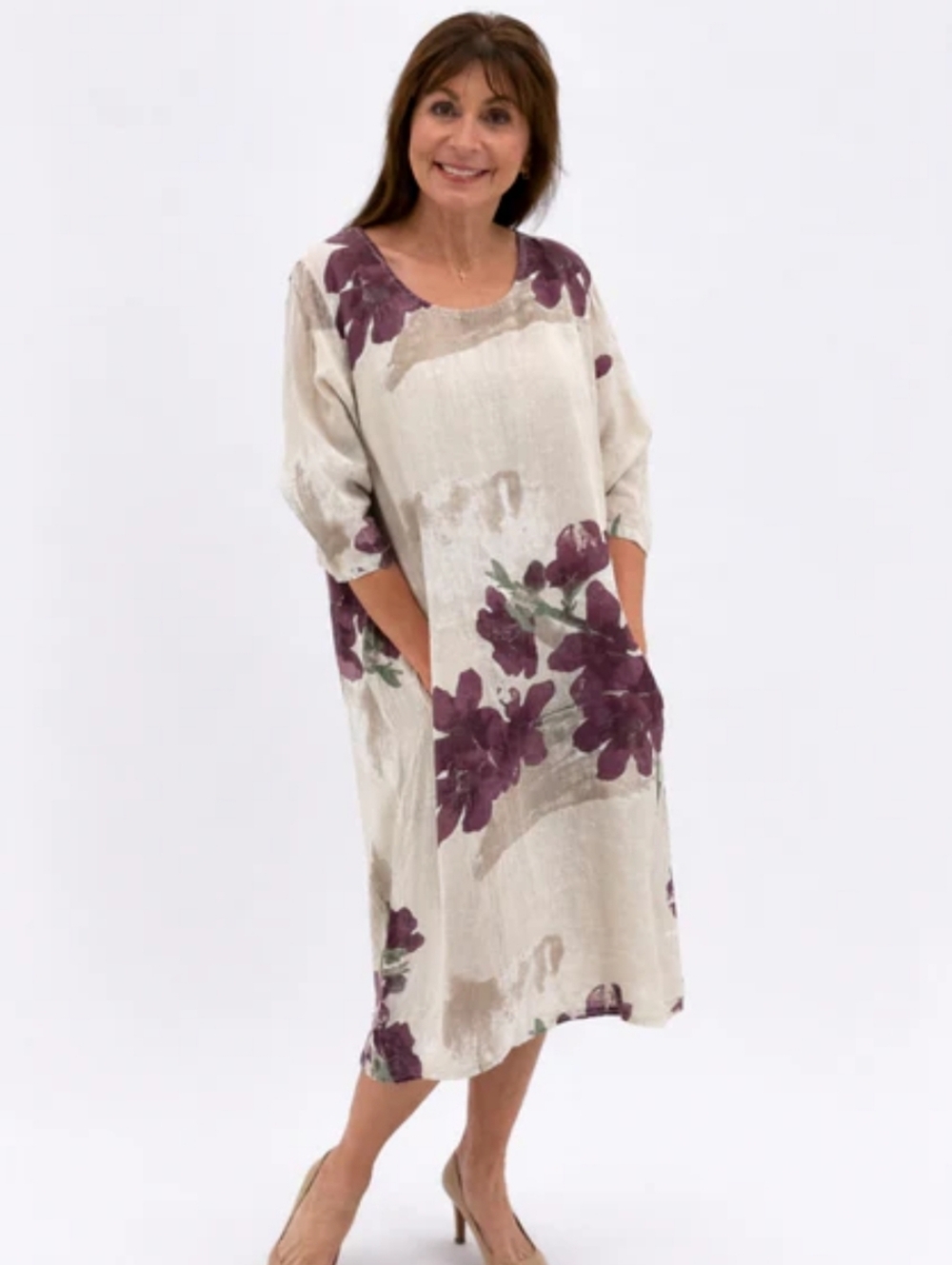 Marisima Coastal Mist One Size Vintage Floral Linen Midi Dress NWT